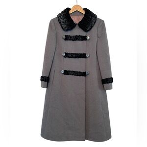 Vintage 1950's Elegant Gray wool Coat with Black and grey faux fur size M- ILGWU